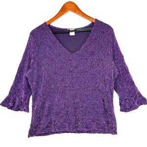 VTG Studio 1940 L Purple Lace Bell Sleeve‎ Top USA Whimsygoth Retro Fairy Witchy